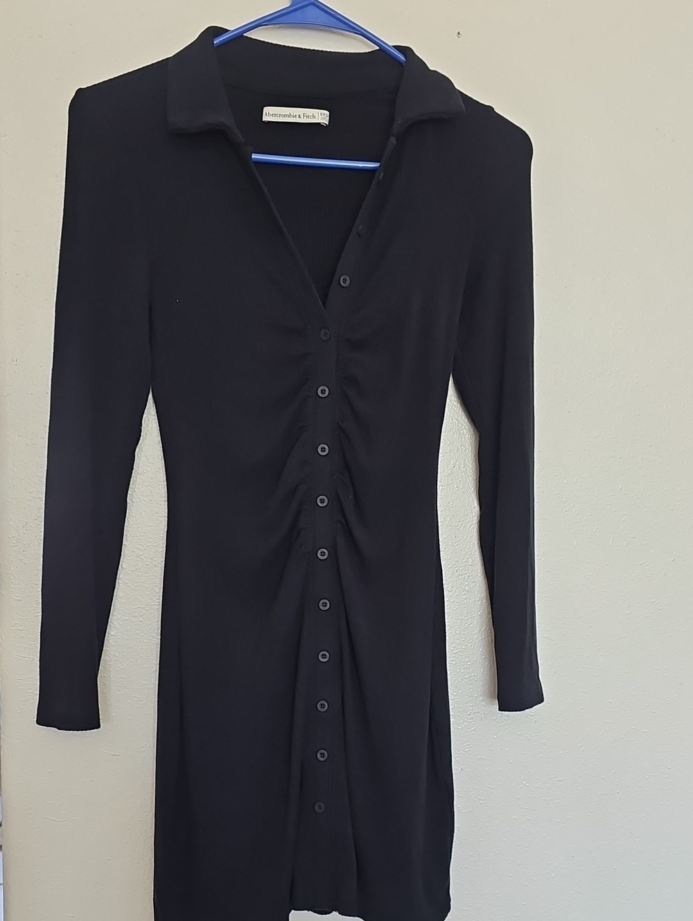 Abercrombie & Fitch Black Long-Sleeve Button-Front Dress
